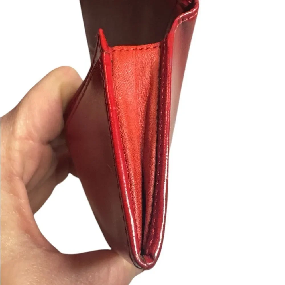 Auth Loewe Smooth Red Leather Bifold Card Holder